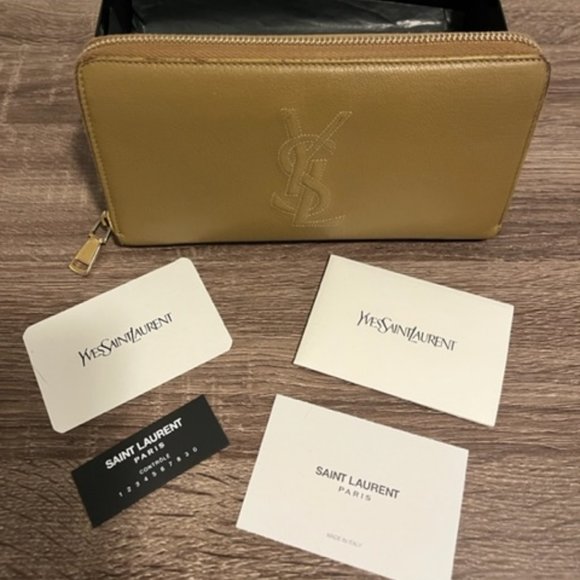 Saint Laurent Handbags - Beige Saint Laurent YSL Chevrette Zip Around Leather Wallet